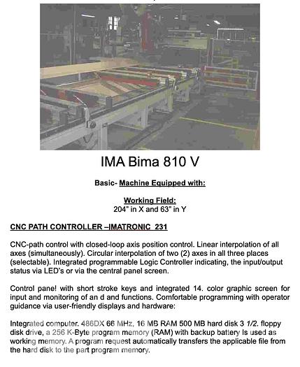 Used IMA Bima 810 V CNC Machining Center