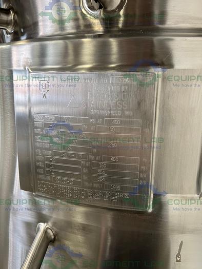 Used Precision  250 Liter Stainless Steel Jacketed Reactor 400 PSI w/ Reliance Motor