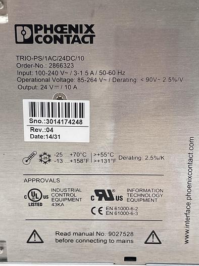 Used PHOENIX CONTACT Trio-PS/1AC/24DC/10