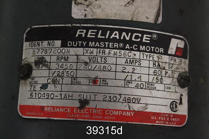 Used Reliance 50 HP DC Motor, 1150/2000 RPM, 500 Volts #39315