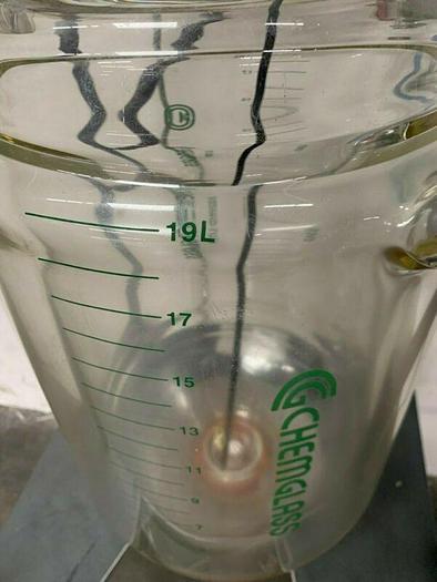 Used Chemglass 20 Liter Jacketed Glass Reactor w/ Chemglass Digital Overhead Stirrer