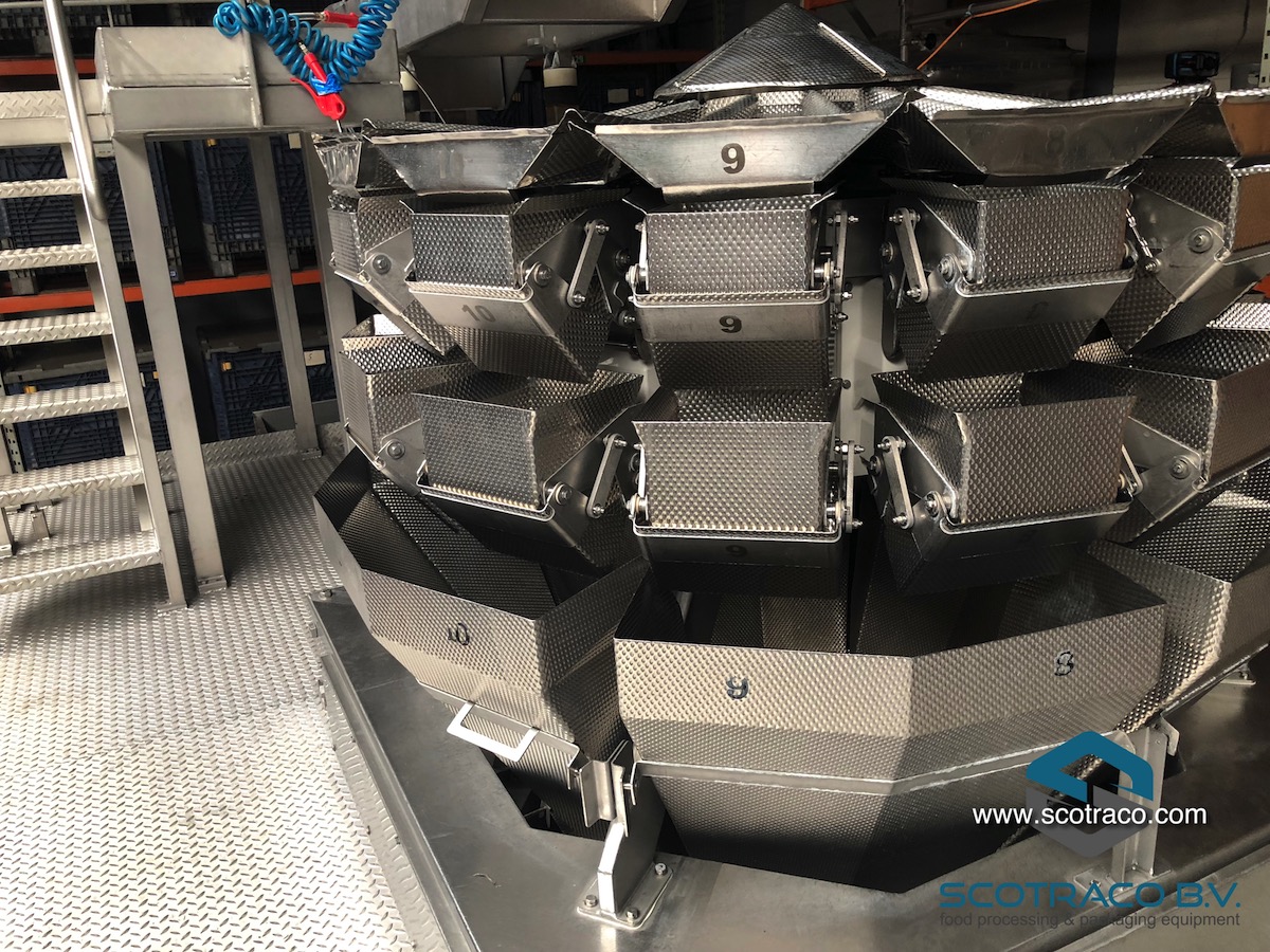 Used Complete weighing and packing line, Yamato sigma 714, Innotech vffs