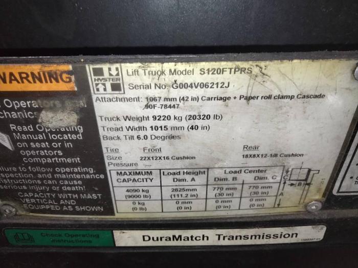 Used 12000 POUND HYSTER S120FTPRS LPG FORKLIFT PENDING SALE