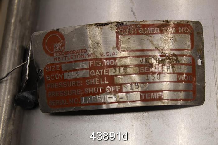 Used Wey Valve 6" Air Operated Knife Gate Valve, CF8M Body #43891