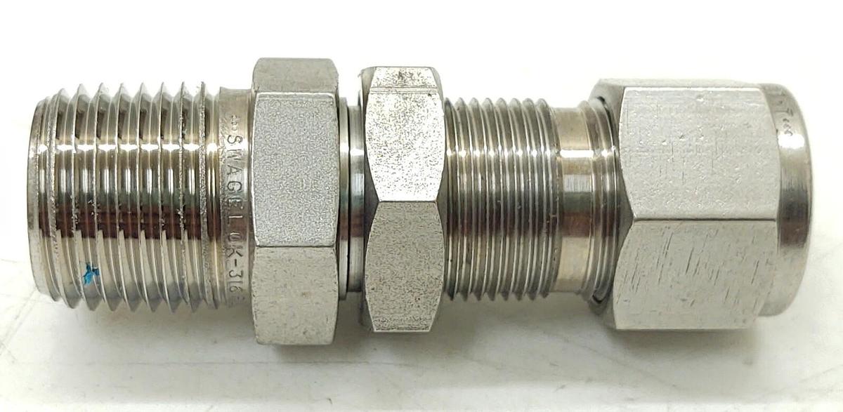 🔥 (2) Swagelok Stainless Bulk Head Unions, 1/2 NPT x 1/2 Tube 316 FZF