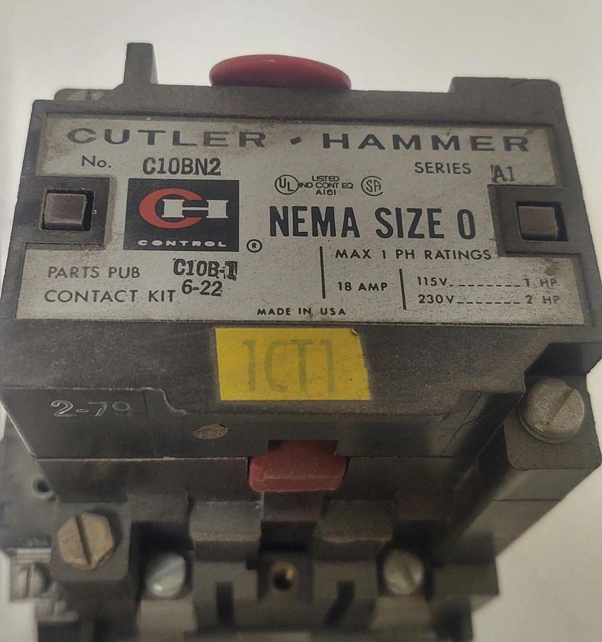 Used 🔥 TESTED Cutler Hammer C10BN2 Size 0 18A Contactor 110/120 Coil