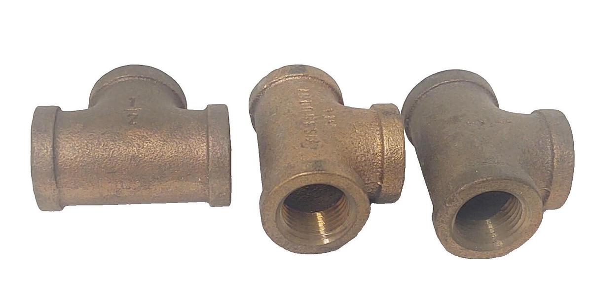 🔥(QTY 3) Brass Pipe Fitting, Tee, 1/2" x 1/2" x 1/2" Female Pipe NPT