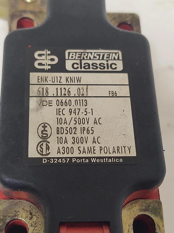 Used 🔥 Bernstein ENK-U1Z KNIW Safety Limit Switch 1NO 1NC, 10A 300VAC, IP65