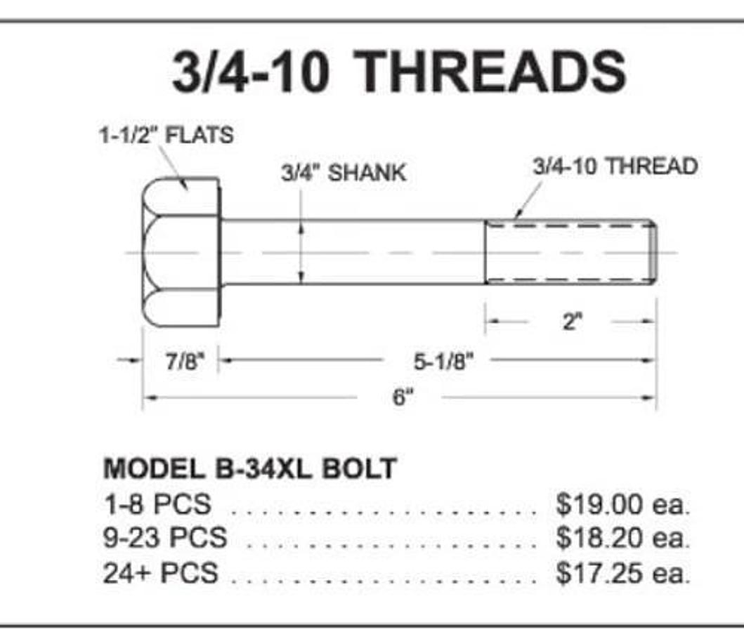 🔥(5 PCS LOT) PPE B-34XL Mold Die Clamp Bolt 3/4-10x6" Heavy Duty Hex Head