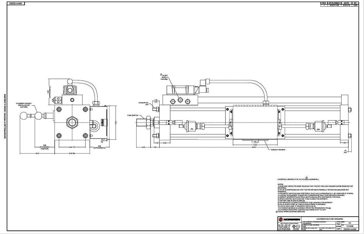 🔥NEW QYT2 - Norgren Air Cylinder - 6" BORE X 30" STROKE J6R33C6 with Valves