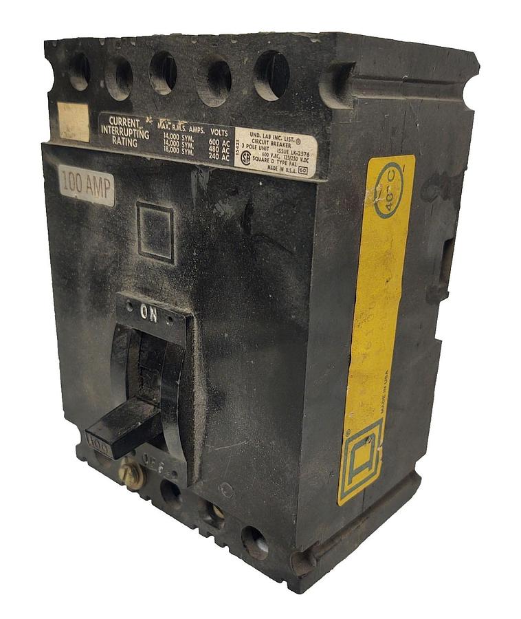 Used 🔥Square D FAL FAL36100 3 Pole 100 Amp 600V Circuit Breaker