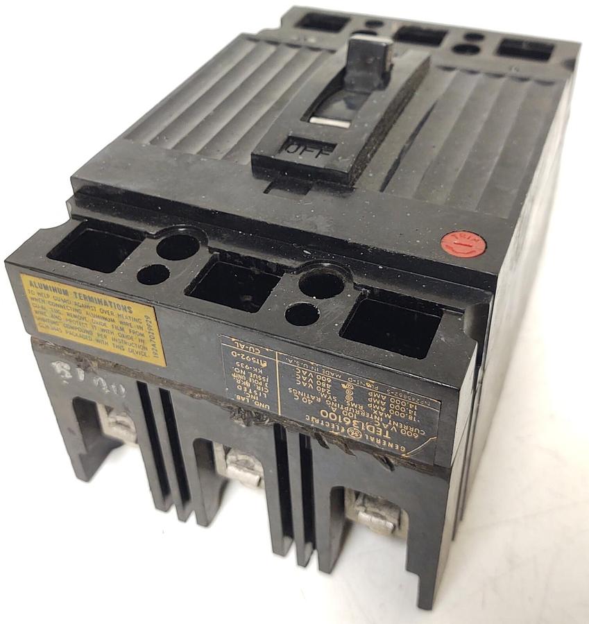 Used 🔥 TED136100 GENERAL ELECTRIC 3 POLE 100 AMP 600V CIRCUIT BREAKER