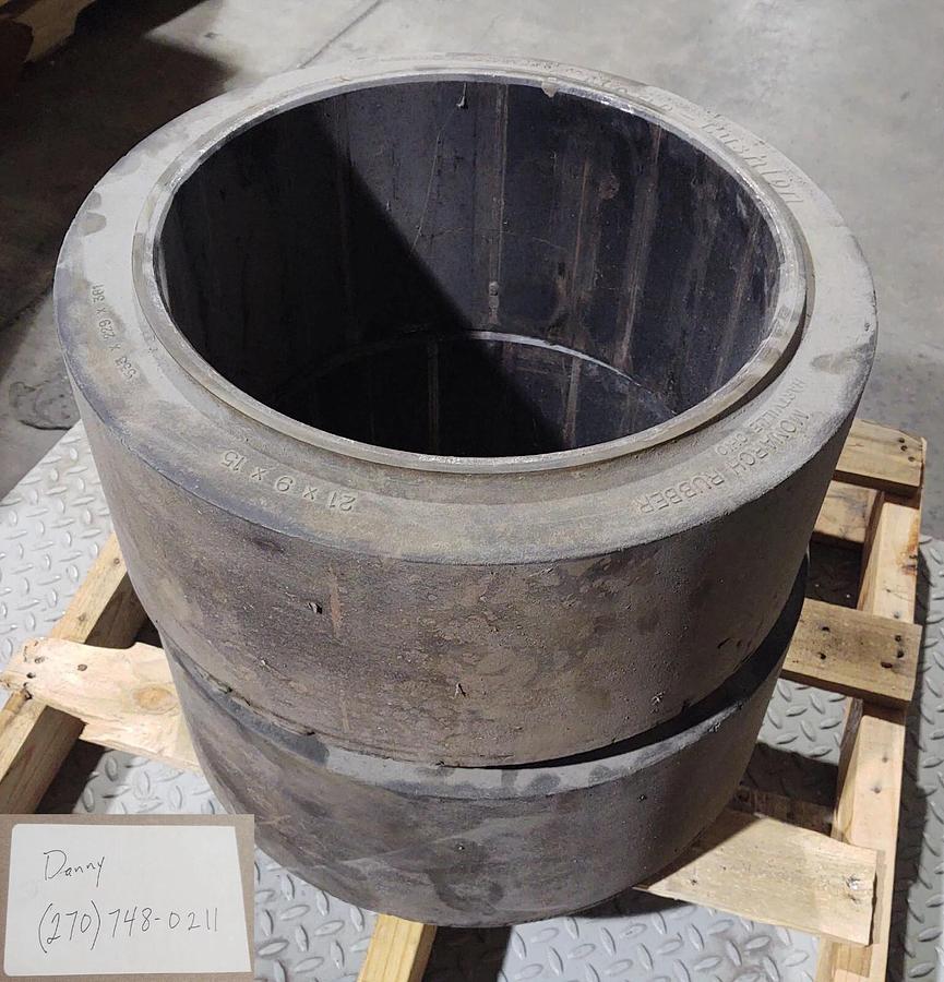 Used (2) 21x9x15 Tires Mono Cushion Forklift Press-On Smooth Tire 21/9/15 USA 21915