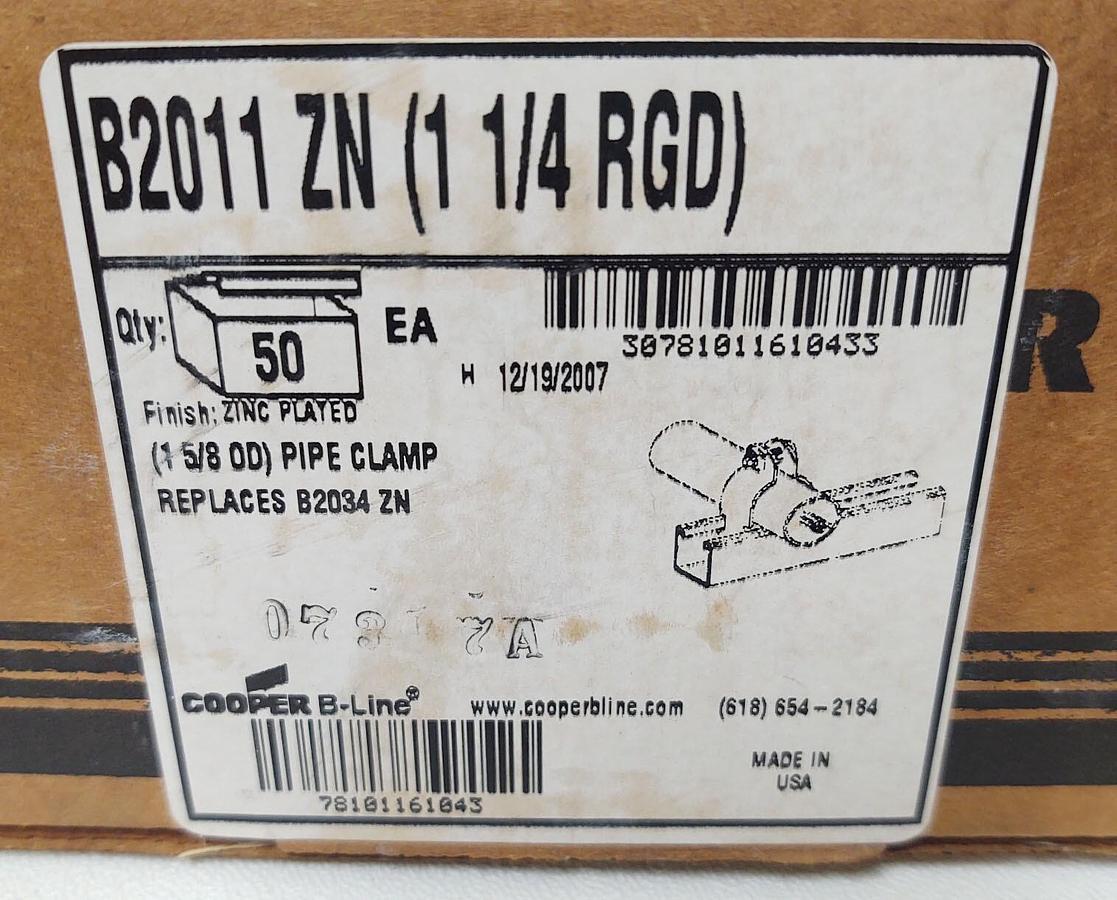 🔥(50 PCS) B-Line B2011ZN, Strut Pipe/Conduit Clamp,1-1/4 RGD 1-5/8 O.D.