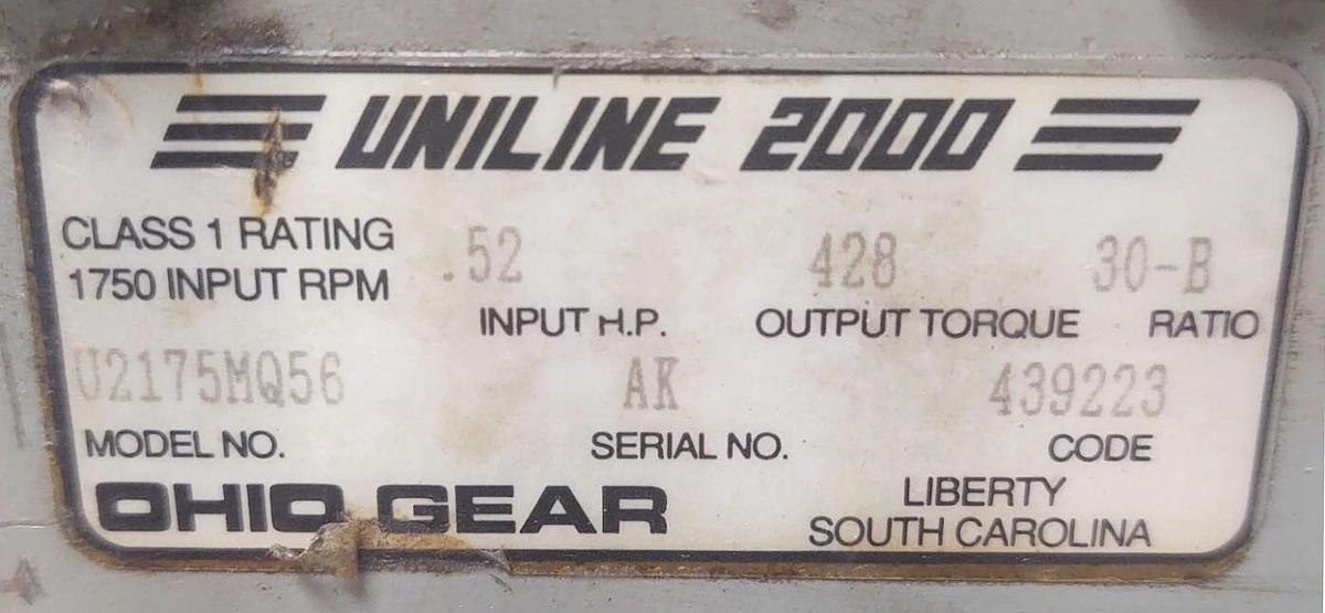 Used 🔥 Ohio Gear U2175MQ56 Uniline 2000 Worm Gear Speed Reducer 30-B
