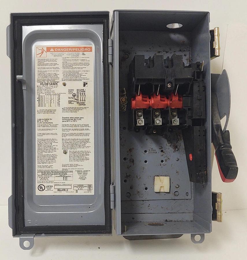 Used 🔥 Square D HU361AWK Disconnect Switch 30A 600V 3PH Non-Fusible
