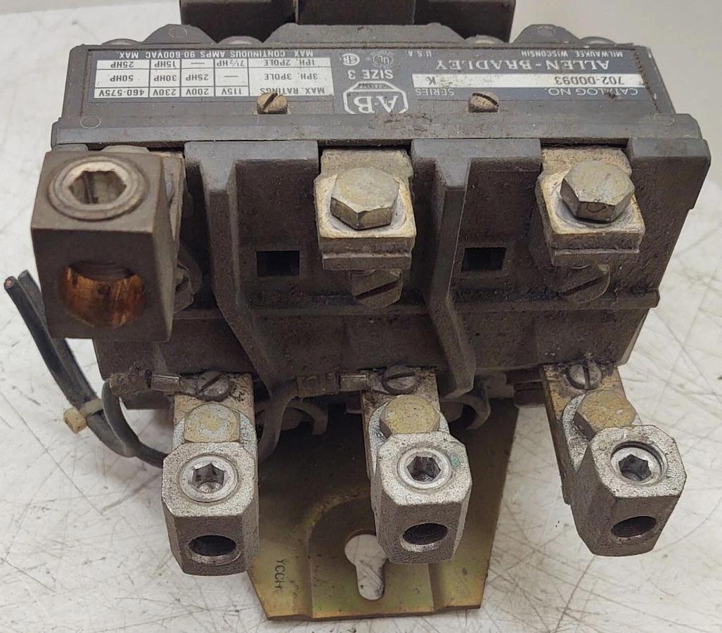Used 🔥 TESTED ALLEN BRADLEY, 702-DOD93, CONTACTOR SIZE 3 Motor Starter 120V Coil 2