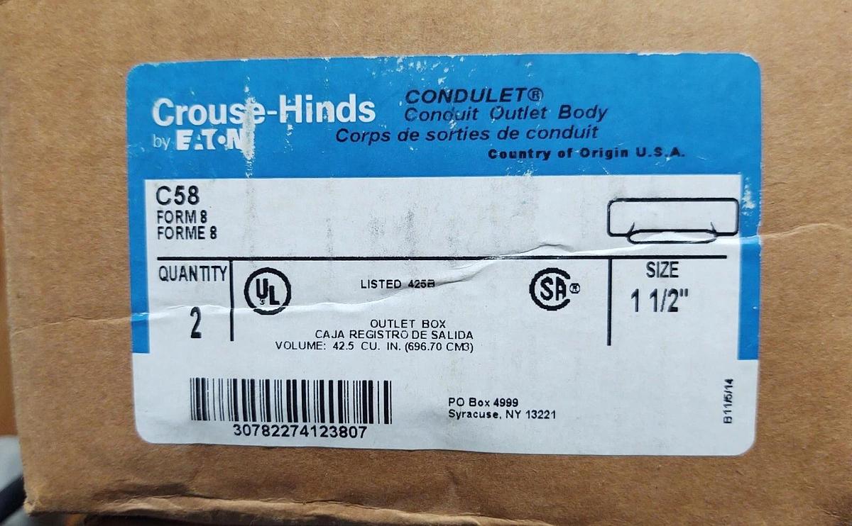 (2 PCS) C58, Crouse-Hinds, Rigid Conduit Outlet Body, Type C, Form 8, 1-1/2"