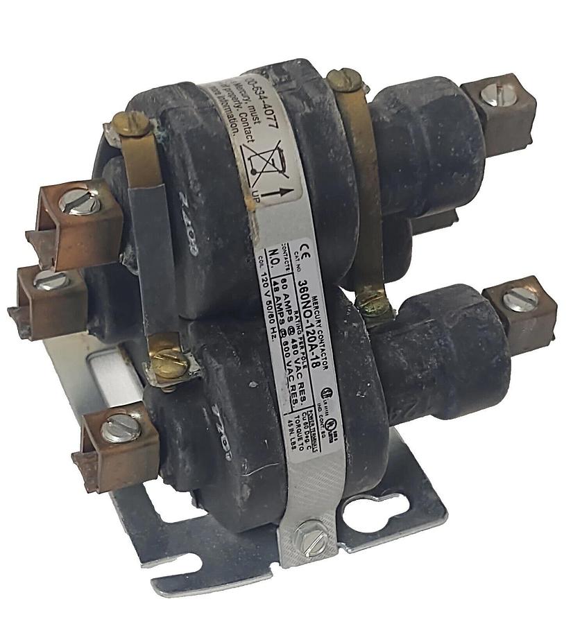 Used 🔥 MDI 360NO-120A-18 Mercury Contactor Displacement Relay 120VAC Coil 3 Pole 60A