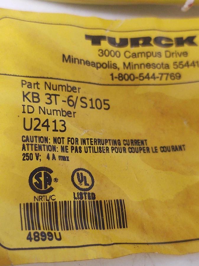🔥Turck KB-3T-6/S105 ID Number U2413 Microfast Molded Cordset - NEW