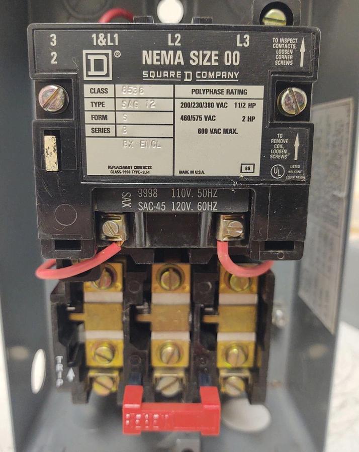 Used 🔥(TESTED) Square D NEMA Size 00 AC Magnetic Motor Starter w/Enclosure 120V Coil