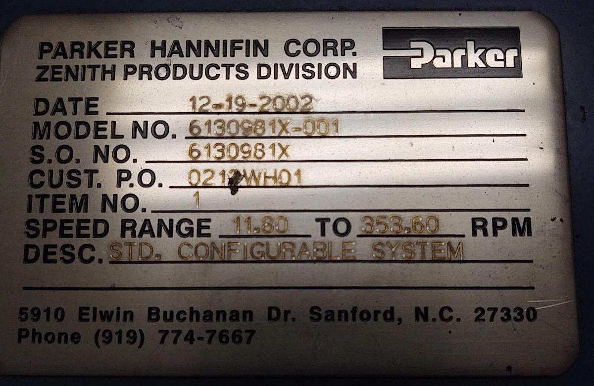 Used Parker Zenith Enclosure VFD Drive 007B21A Delta Electronics 240V 1Ph to 1Hp 3Ph
