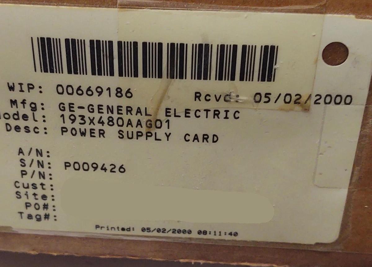 GENERAL ELECTRIC 193X480AAG01 POWER SUPPLY CARD *NOS*