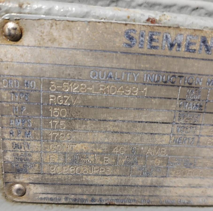 Used đŸ”¥Siemens RGZV 150 HP Motor 460V, 1780 RPM, 3PH, 445TDV FRAME