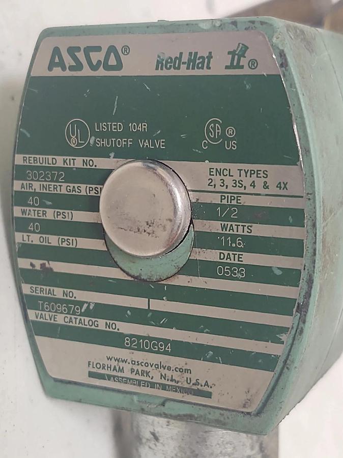 Used 🔥ASCO 8210G94 Red-Hat COIL 24VDC 1/2" Pipe