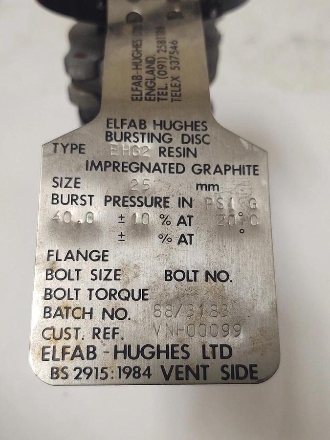 🔥ELFAB EHG2 Graphite Rupture Bursting Disc Over Pressure Protection
