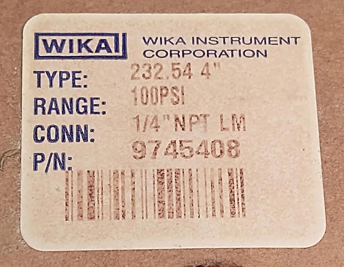 WIKA 9745408 100PSI Gauge 4" 1/4" Maie Pipe Thread