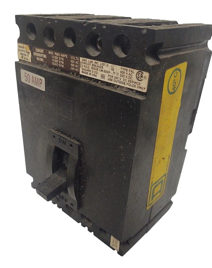 Used 🔥 Square D FAL36050 Circuit Breaker 3 Pole 50 Amps 600VAC/250VDC