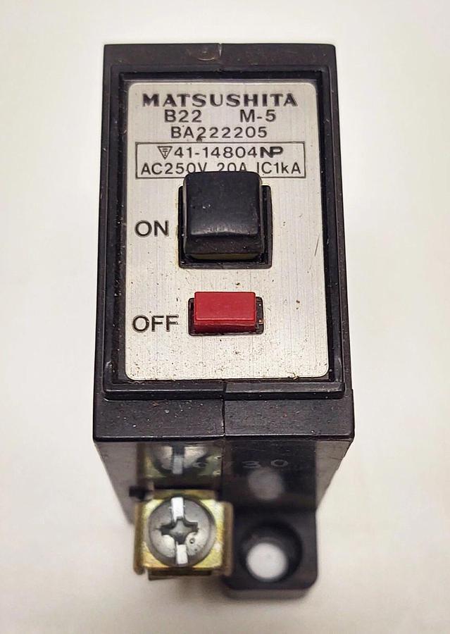 Used MATSUSHITA CIRCUIT BREAKER B22 M-5, 20 Amp BA222205 IN LINE PROTECTION