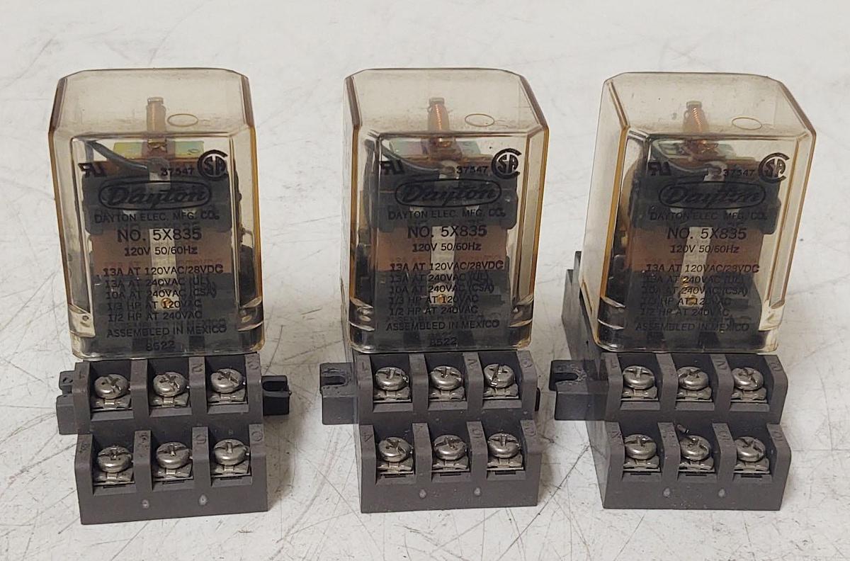 Used 🔥QTY 3 - DAYTON 5X835 RELAY WITH BASE 120V COIL