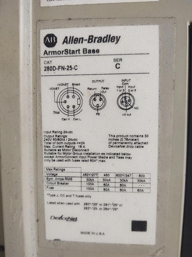 Used 🔥Allen Bradley 284D-FVD7P6Z-25-CR-3-SB, Plate Mounted 280D-FN-25-C   GUARANTEED