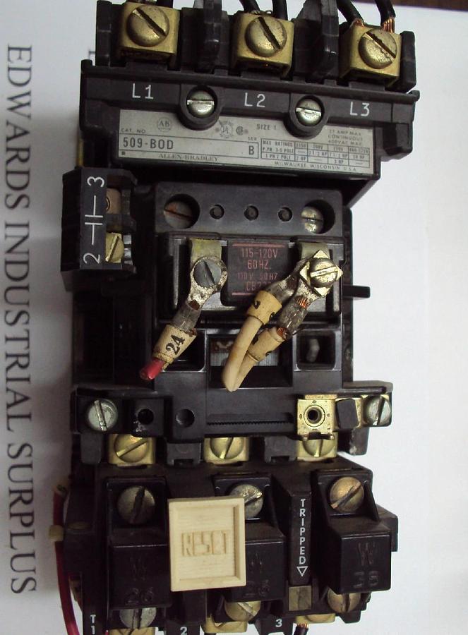 Used Allen Bradley AB Relay Contactor 509-B0D Ser B 115/120 Volt Coil 5O9BOD Size 1