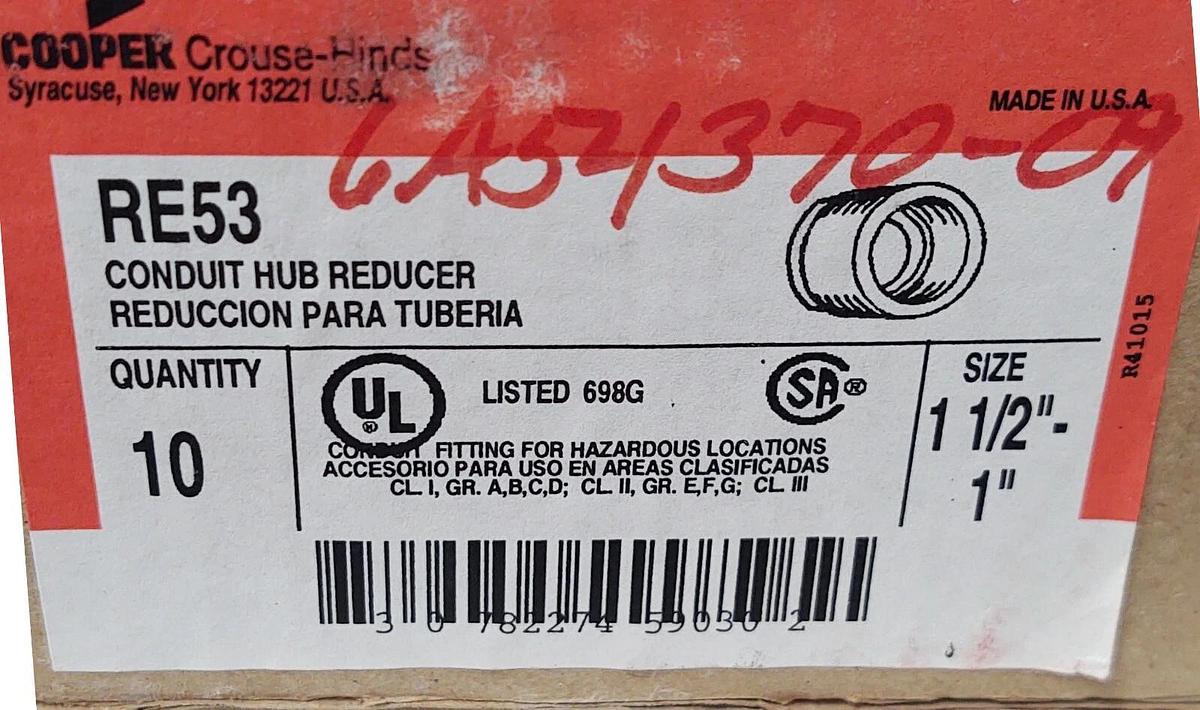 🔥 10 NIB Eaton Cooper Crouse-Hinds RE53 Conduit Hub Reducer 1-1/2"-1"