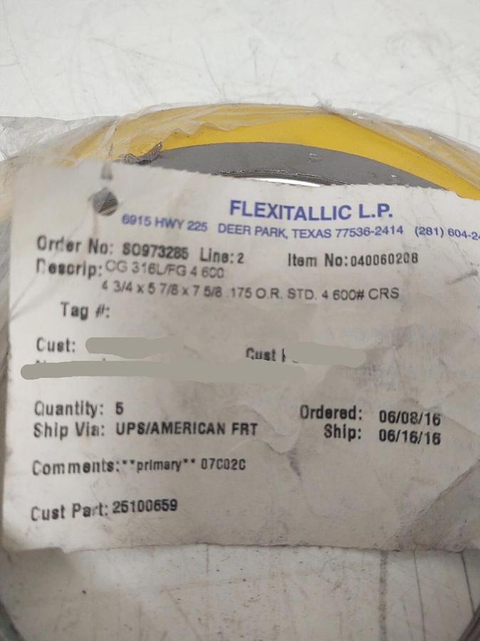 🔥 (5 PCS) Flexitallic CG Spiral Wound Metal Gasket 4" 316L Stainless B16 20