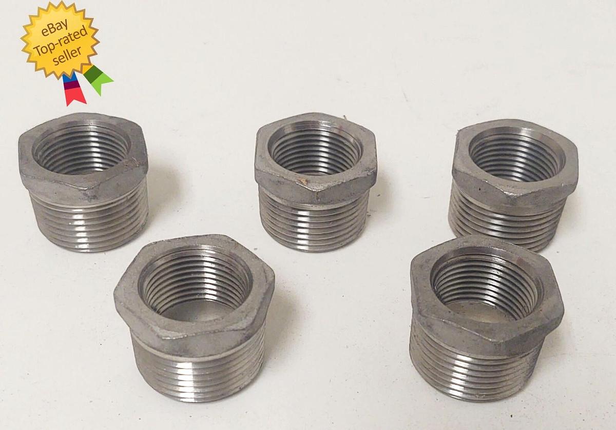 🔥(QTY 5) 1" x 3/4" Hex Bushing Stainless Steel