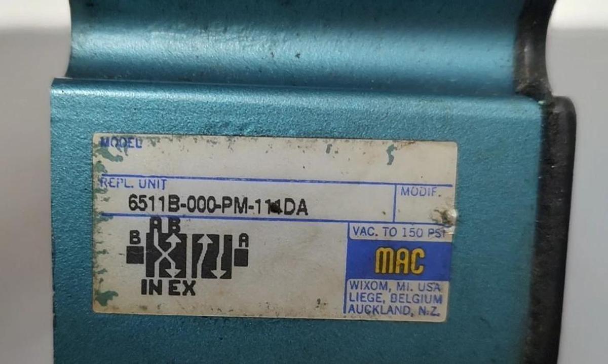 Used 🔥6511B-000-PM-111DA MAC SOLENOID VALVE, 110-120 VAC, 50/60 HZ, 4 Way, 6500