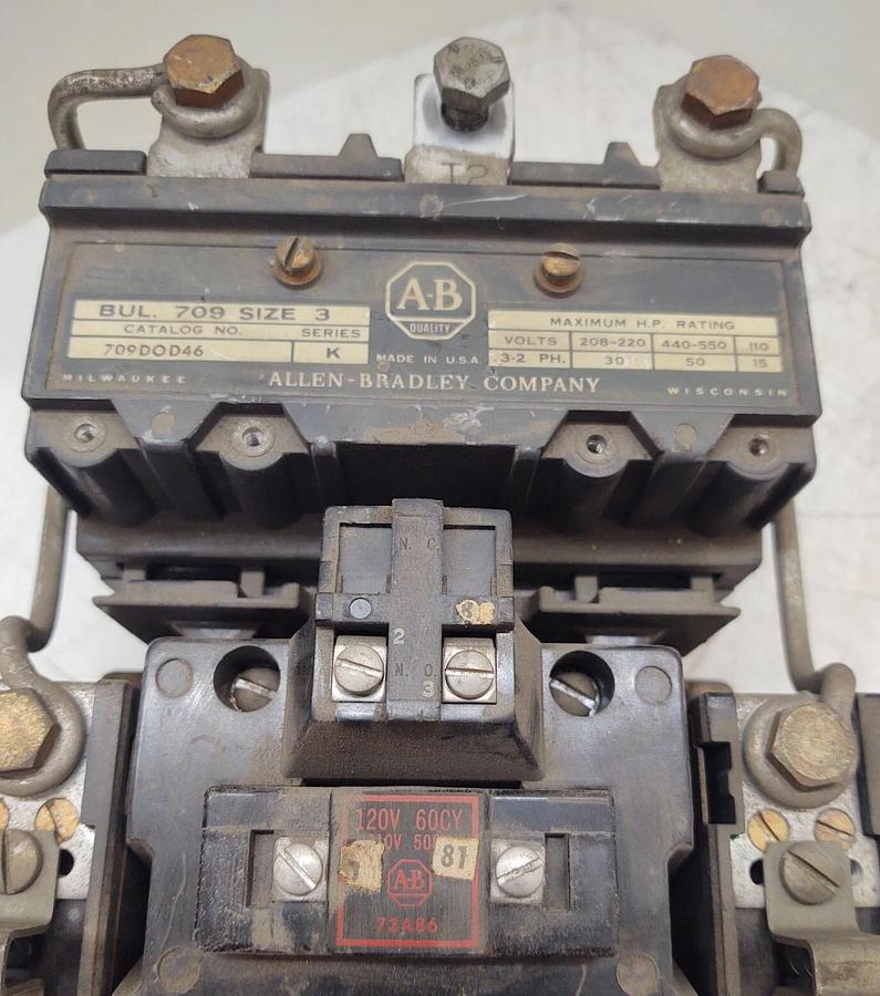 Used 🔥TESTED ALLEN BRADLEY, 702-DOD46, CONTACTOR MOTOR STARTER SIZE 3 120V COIL