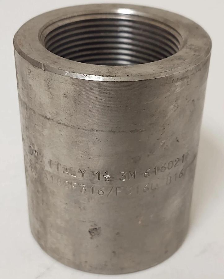 🔥 1-1/2" 150 Female (NPT) Full Coupling 316L Stainless Steel Coupler Italy B16