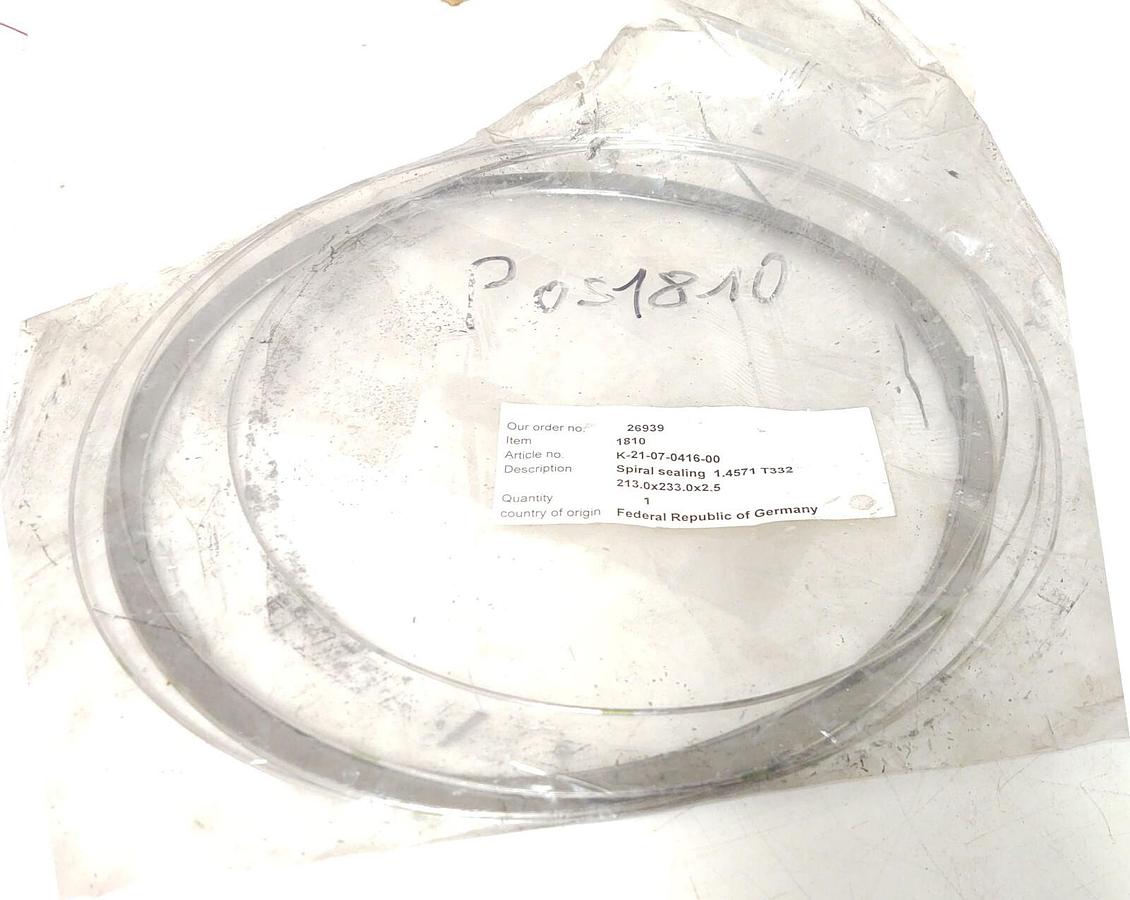 T332 Spiral Pump Sealing Rings 1810 1.4571 213.0x233.0x2.5