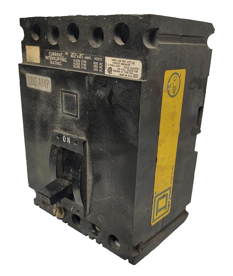 Used 🔥Square D FAL FAL36100 3 Pole 100 Amp 600V Circuit Breaker