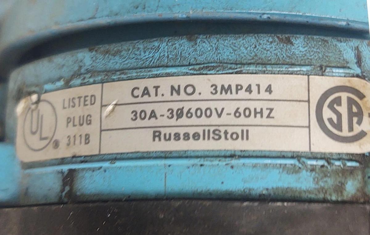 Used 🔥RUSSELLSTOLL COVERED RECEPTACLE WITH BASE 3F0414 & 3MP414 PLUG 30A 600V