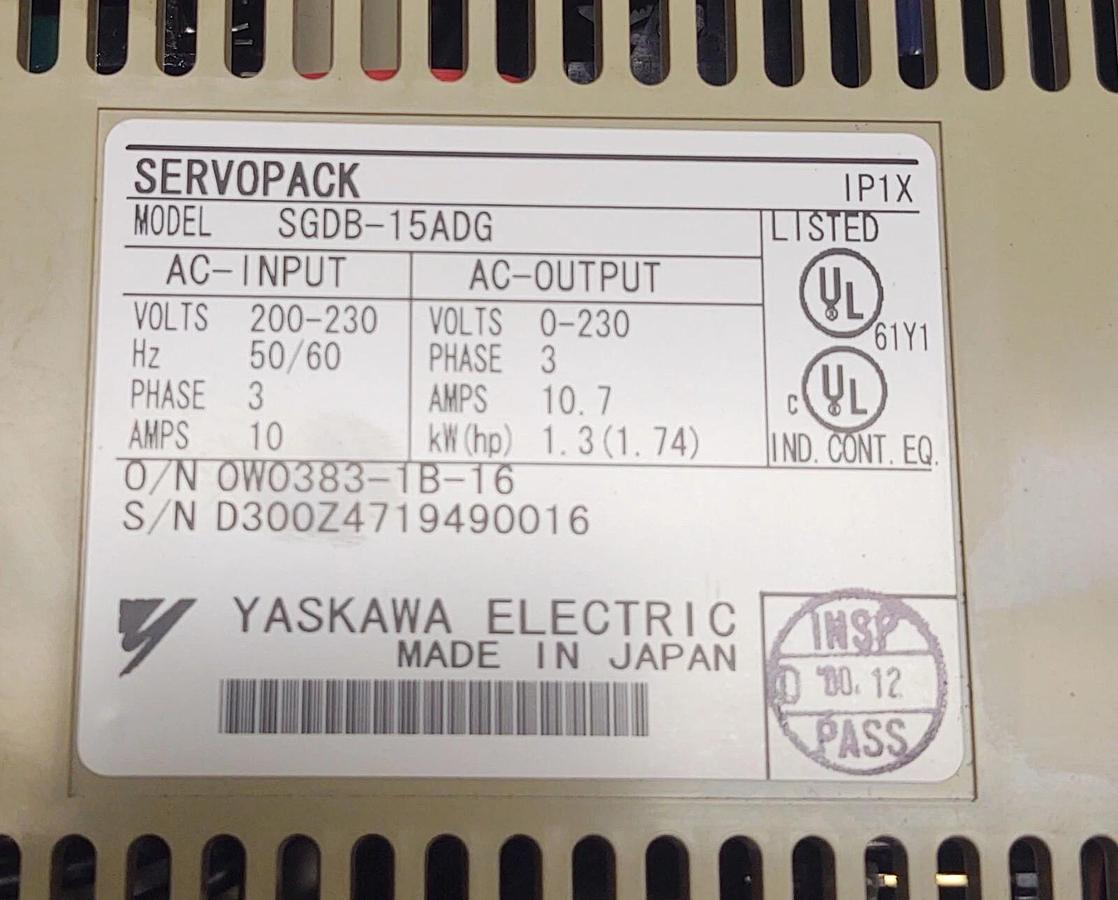 Used Yaskawa SGDB-15ADG Servo Pack 200-230v-ac 0-230v-ac 3ph 2hp Servo Drive TESTED