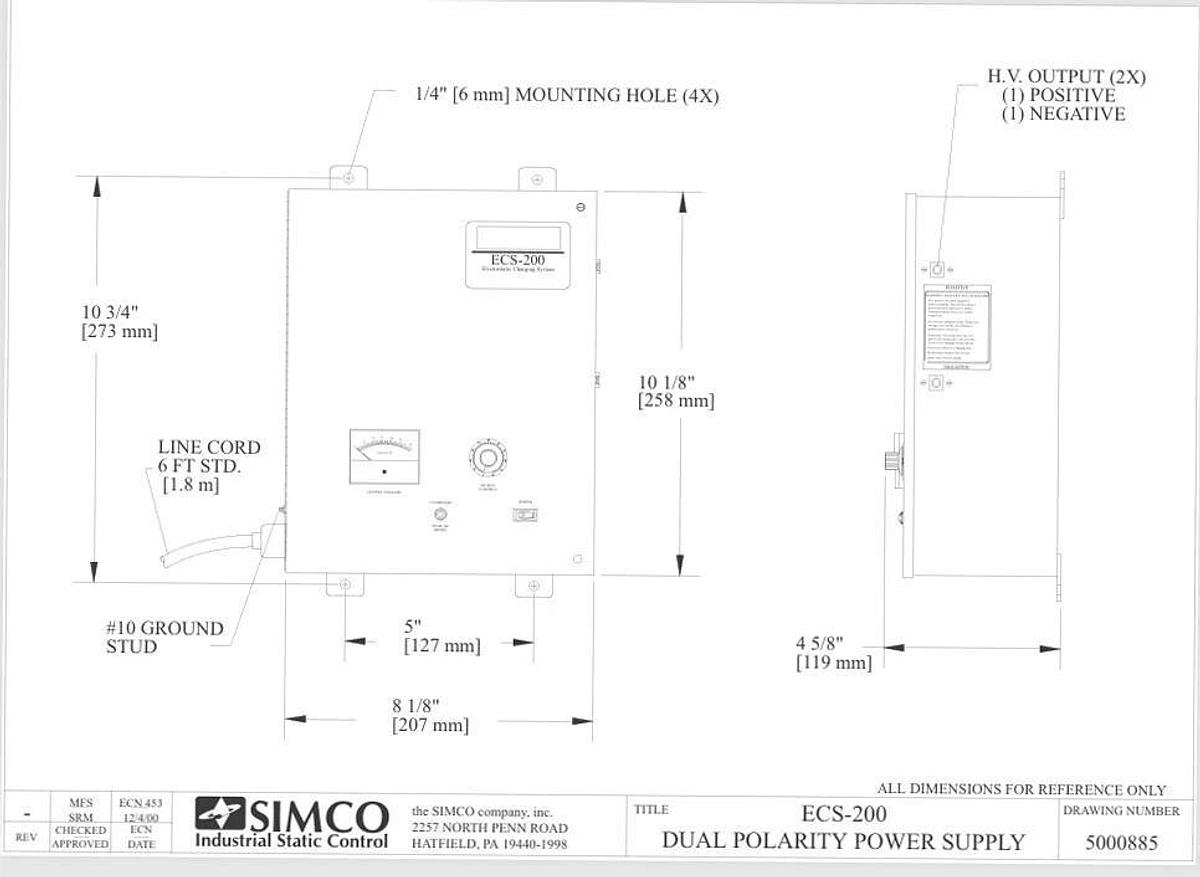 Used 🔥 SIMCO ECS-200 4008282 Ion Electrostatic Charging System 30 KV Industrial Film