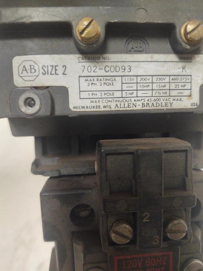 Used 🔥 TESTED Allen-Bradley 702-COD-93 Series K Contactor 45 AMP 600 Volts 120V Coil