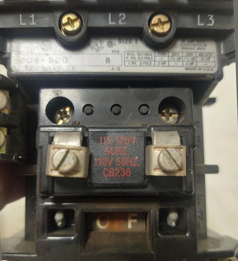 Used 🔥 ALLEN-BRADLEY 509-B0D SERIES B 595-A 120V Coil 42185-800-01 Size 1 Contactor