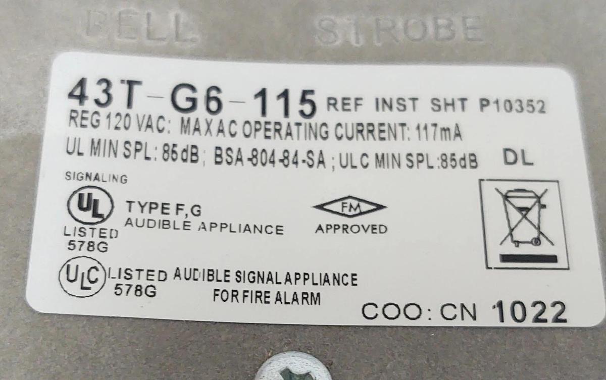 🔥(NEW) Wheelock Bell 43T-G6-115 Type Red 120v Type F, G